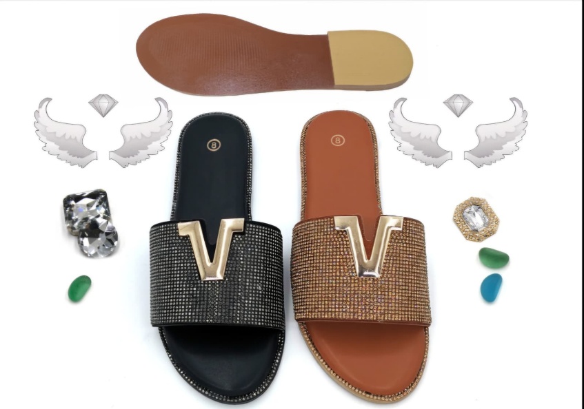 Sandales Strass Logo V Doré
